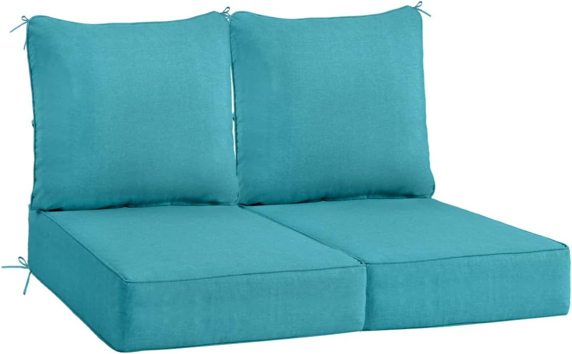 Sundale Outdoor Olefin Deep Seat Cushion Set of 2, Patio Chair Cushion and Pillow, Water-Resistant Sectional Sofa Pad with Straps Red, 24 x 24 x 6 Inches