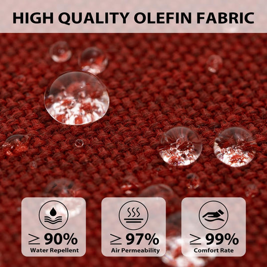 Sundale Outdoor Olefin Deep Seat Cushion Set of 2, Patio Chair Cushion and Pillow, Water-Resistant Sectional Sofa Pad with Straps Red, 24 x 24 x 6 Inches