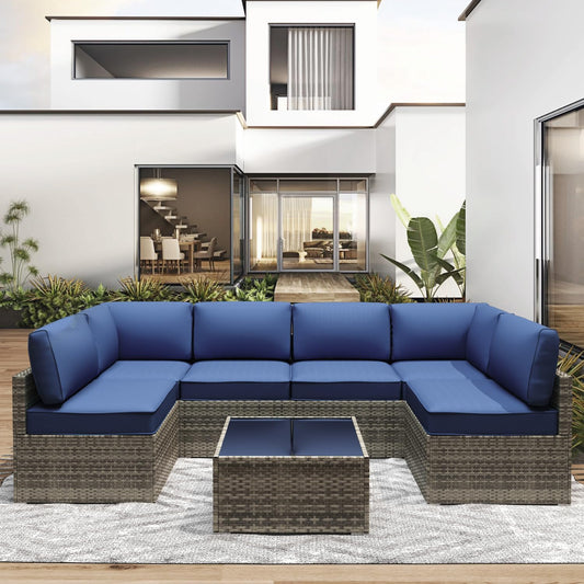 Outdoor Replacement Cushions for Patio Furniture,Water-Resistant Sofa Cushions for Rattan Wicker Sectional Patio Conversation Sets,14-Piece Outdoor Couch Cushion,Deep Blue