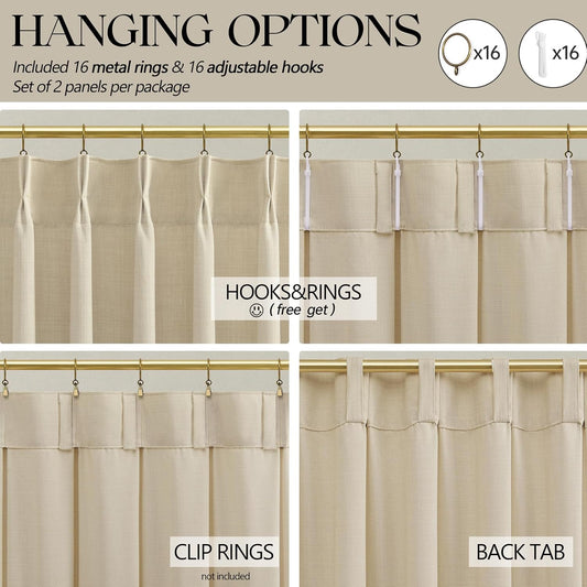 Memory Trained Shaped Linen Beige Curtains 54 Inches Pinch Pleated Short Curtain for Kitchen,Light Filtering Privacy Small Window Drapes with Back Tab and Hooks for Bay 40" x 54" - 2 Panels Set