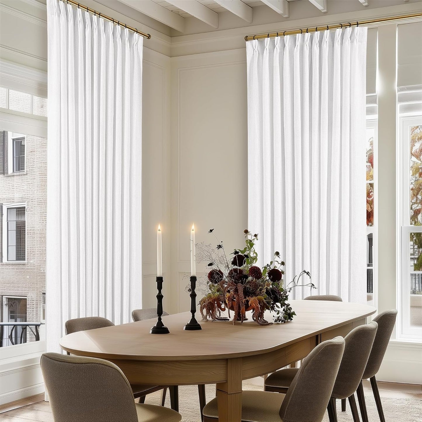 Natural Linen Kitchen Curtains 45 Inches Long 2 Sets Basement Curtains for Small Window Cream Ivory Pinch Pleated Back Tab Linen Blend Short Boho Semi Sheer Back Tab Drapes for Bay Windows 40x45