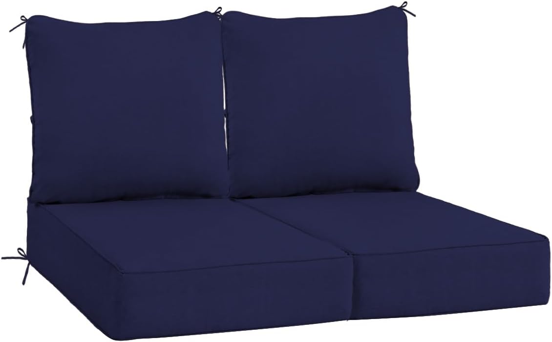 Sundale Outdoor Olefin Deep Seat Cushion Set of 2, Patio Chair Cushion and Pillow, Water-Resistant Sectional Sofa Pad with Straps Red, 24 x 24 x 6 Inches