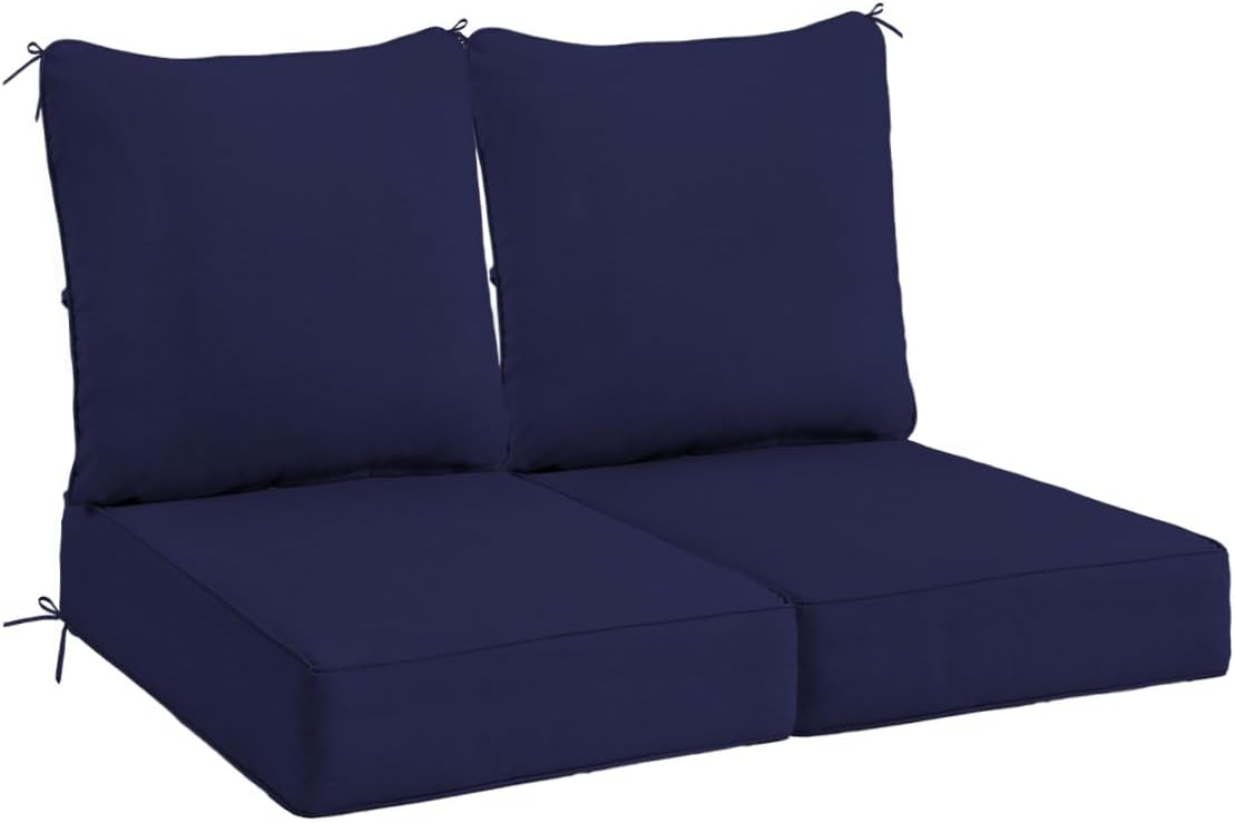 Sundale Outdoor Olefin Deep Seat Cushion Set of 2, Patio Chair Cushion and Pillow, Water-Resistant Sectional Sofa Pad with Straps Red, 24 x 24 x 6 Inches