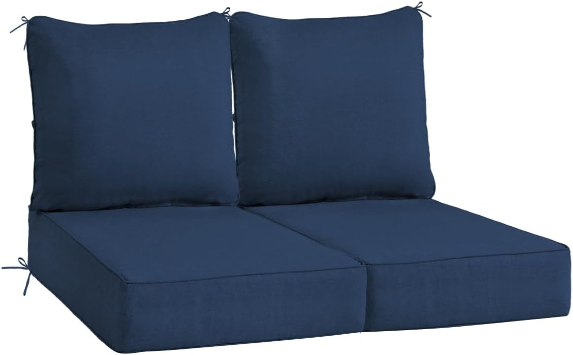 Sundale Outdoor Olefin Deep Seat Cushion Set of 2, Patio Chair Cushion and Pillow, Water-Resistant Sectional Sofa Pad with Straps Red, 24 x 24 x 6 Inches