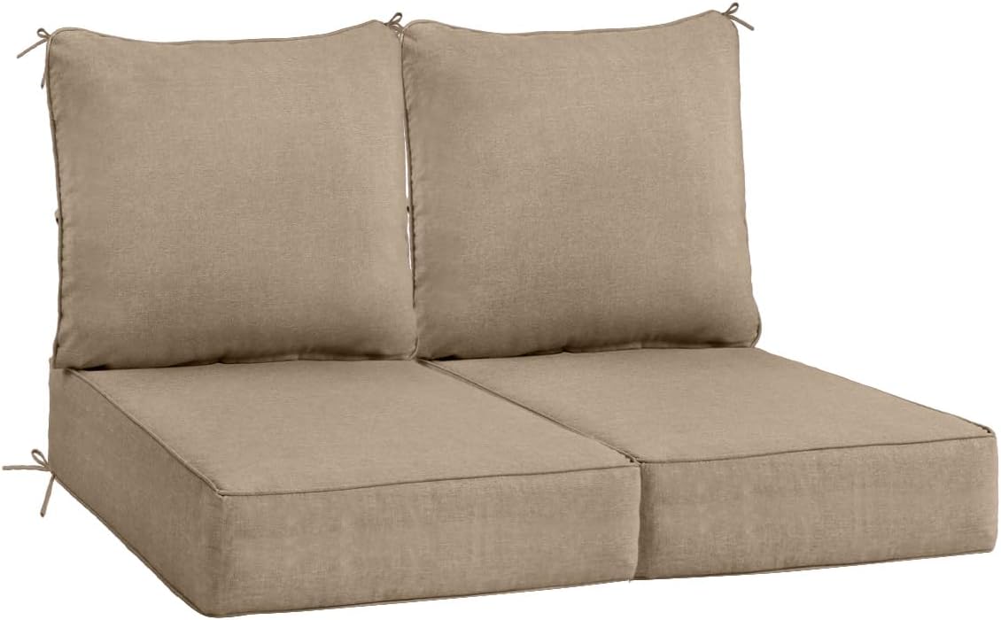 Sundale Outdoor Olefin Deep Seat Cushion Set of 2, Patio Chair Cushion and Pillow, Water-Resistant Sectional Sofa Pad with Straps Red, 24 x 24 x 6 Inches