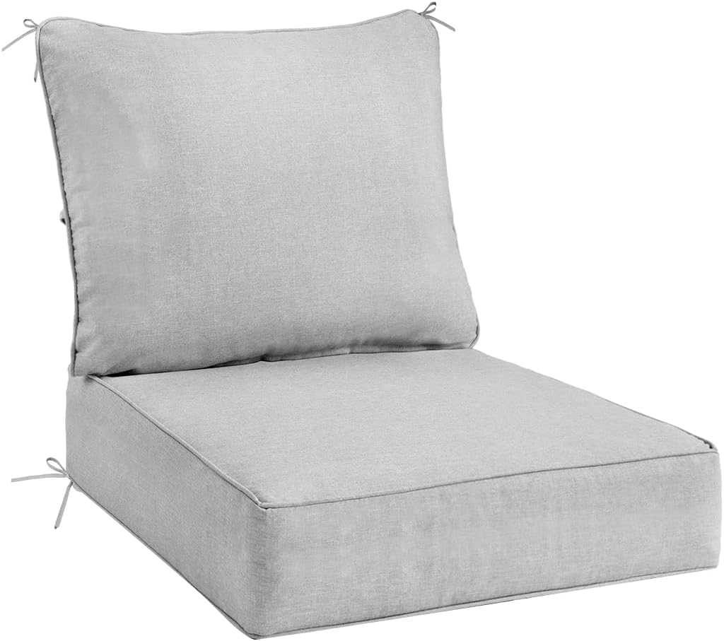 Sundale Outdoor Olefin Deep Seat Cushion Set of 2, Patio Chair Cushion and Pillow, Water-Resistant Sectional Sofa Pad with Straps Red, 24 x 24 x 6 Inches