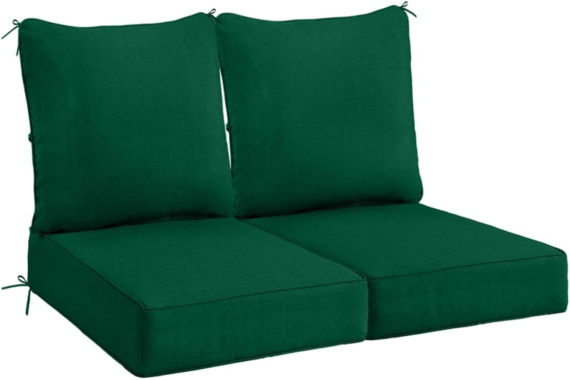 Sundale Outdoor Olefin Deep Seat Cushion Set of 2, Patio Chair Cushion and Pillow, Water-Resistant Sectional Sofa Pad with Straps Red, 24 x 24 x 6 Inches