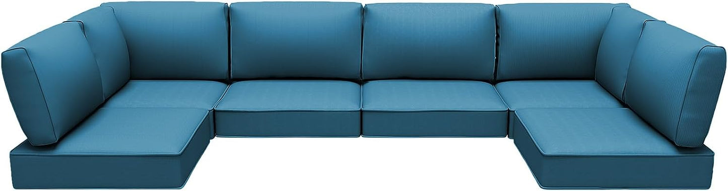 Outdoor Replacement Cushions for Patio Furniture,Water-Resistant Sofa Cushions for Rattan Wicker Sectional Patio Conversation Sets,14-Piece Outdoor Couch Cushion,Deep Blue