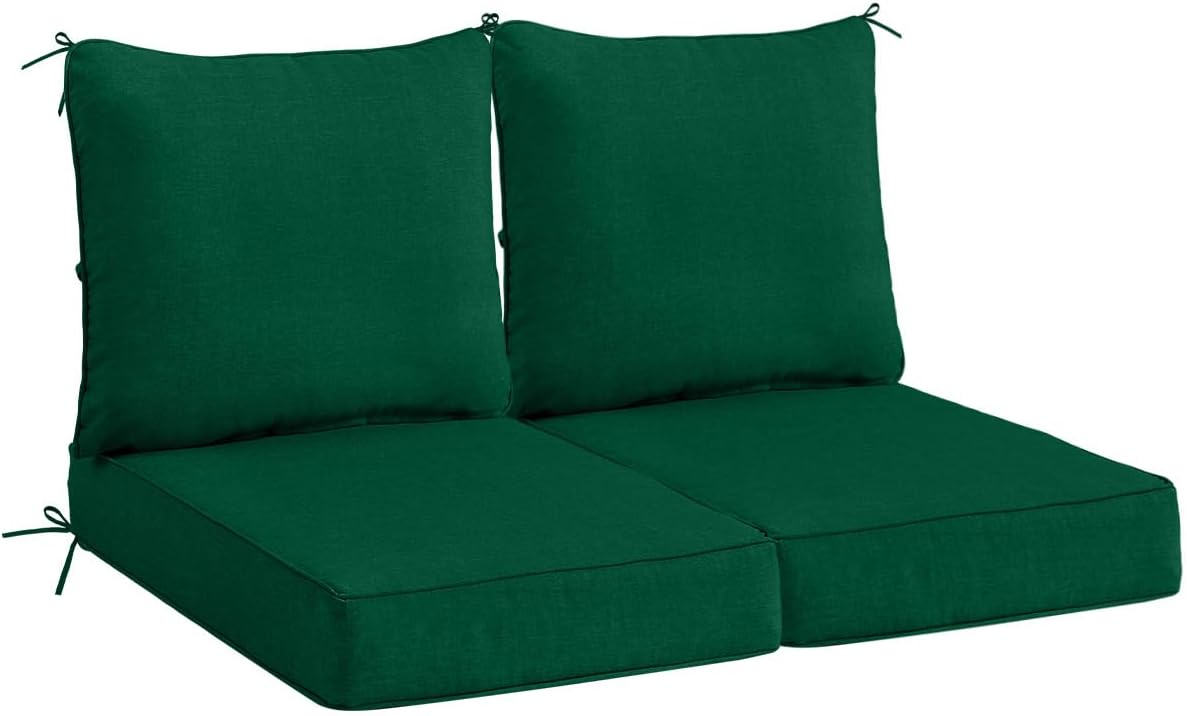 Sundale Outdoor Olefin Deep Seat Cushion Set of 2, Patio Chair Cushion and Pillow, Water-Resistant Sectional Sofa Pad with Straps Teal, 24 x 24 x 4 Inches