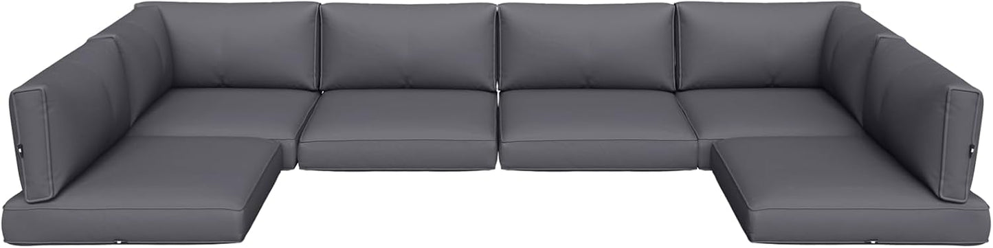 Aoxun Outdoor Replacement Cushions for Patio Furniture, Waterproof Sofa Cushion for 6-Seat Rattan Wicker Sectional Patio Conversation Sets, 14-Piece Cushions Set for L-Shape Couch, Black