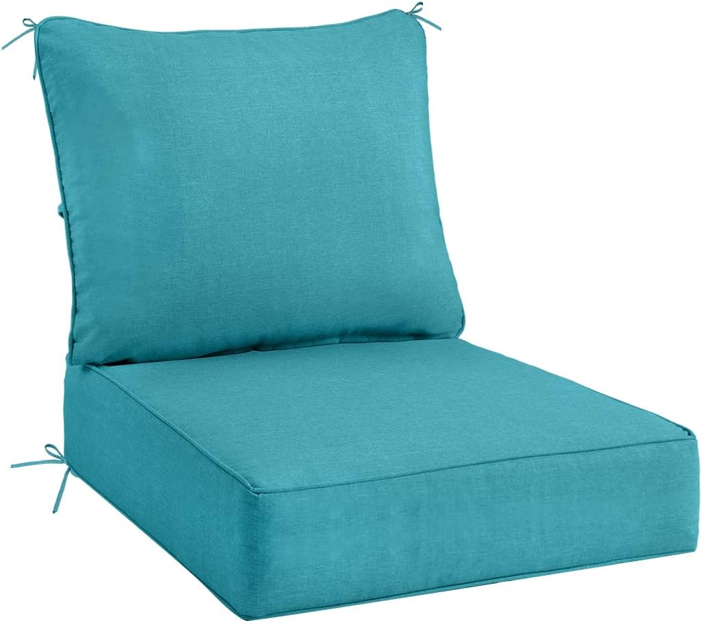 Sundale Outdoor Olefin Deep Seat Cushion Set of 2, Patio Chair Cushion and Pillow, Water-Resistant Sectional Sofa Pad with Straps Red, 24 x 24 x 6 Inches