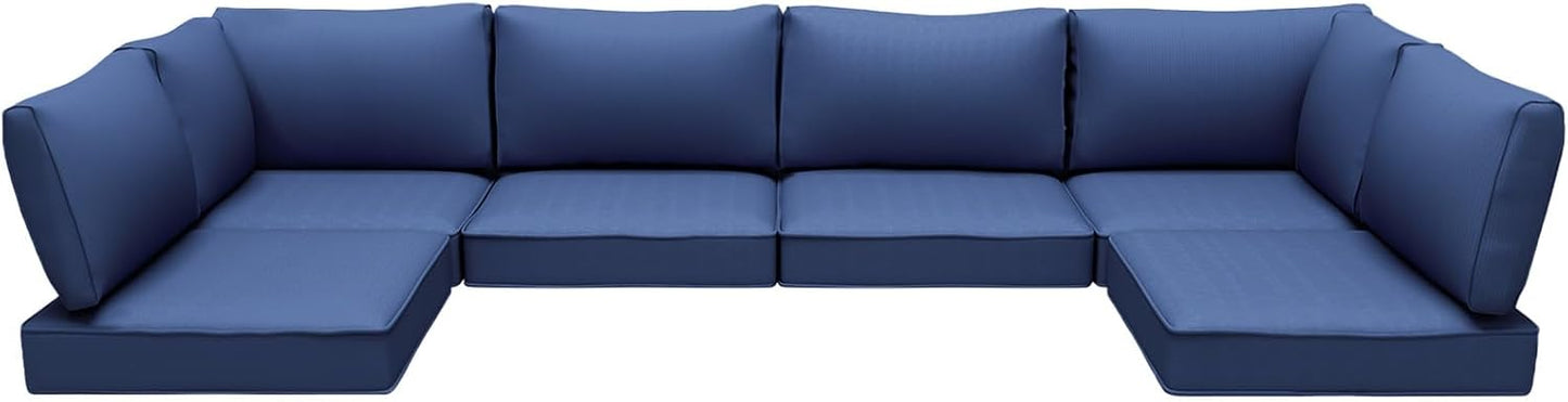 Outdoor Replacement Cushions for Patio Furniture,Water-Resistant Sofa Cushions for Rattan Wicker Sectional Patio Conversation Sets,14-Piece Outdoor Couch Cushion,Deep Blue