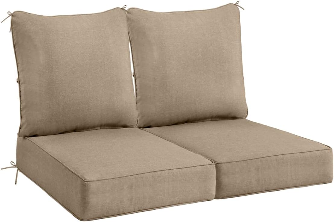 Sundale Outdoor Olefin Deep Seat Cushion Set of 2, Patio Chair Cushion and Pillow, Water-Resistant Sectional Sofa Pad with Straps Red, 24 x 24 x 6 Inches