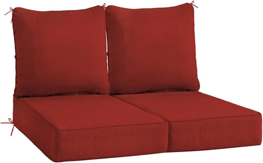 Sundale Outdoor Olefin Deep Seat Cushion Set of 2, Patio Chair Cushion and Pillow, Water-Resistant Sectional Sofa Pad with Straps Red, 24 x 24 x 6 Inches