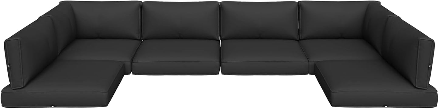 Aoxun Outdoor Replacement Cushions for Patio Furniture, Waterproof Sofa Cushion for 6-Seat Rattan Wicker Sectional Patio Conversation Sets, 14-Piece Cushions Set for L-Shape Couch, Black