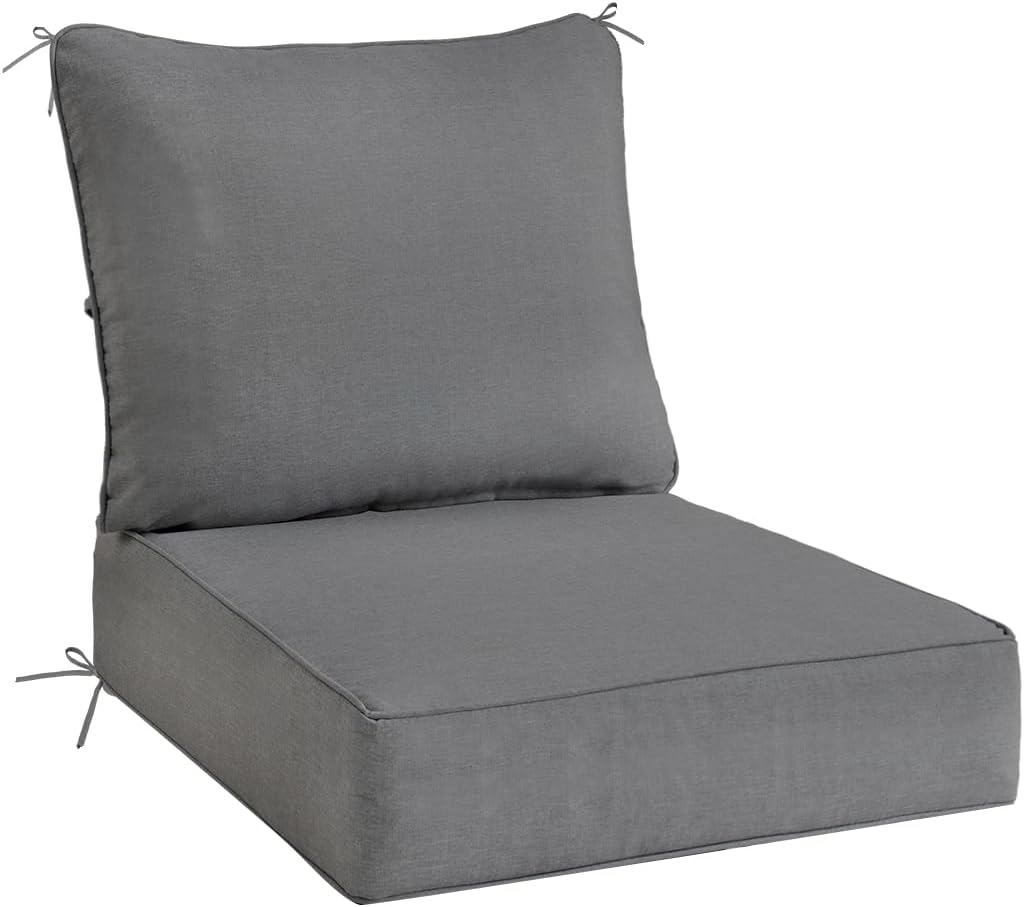 Sundale Outdoor Olefin Deep Seat Cushion Set of 2, Patio Chair Cushion and Pillow, Water-Resistant Sectional Sofa Pad with Straps Red, 24 x 24 x 6 Inches