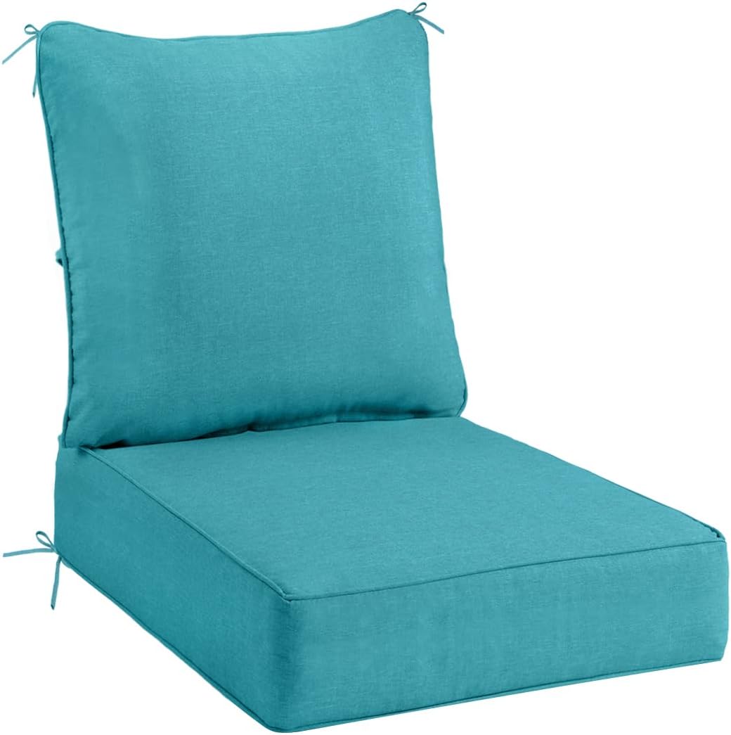 Sundale Outdoor Olefin Deep Seat Cushion Set of 2, Patio Chair Cushion and Pillow, Water-Resistant Sectional Sofa Pad with Straps Red, 24 x 24 x 6 Inches