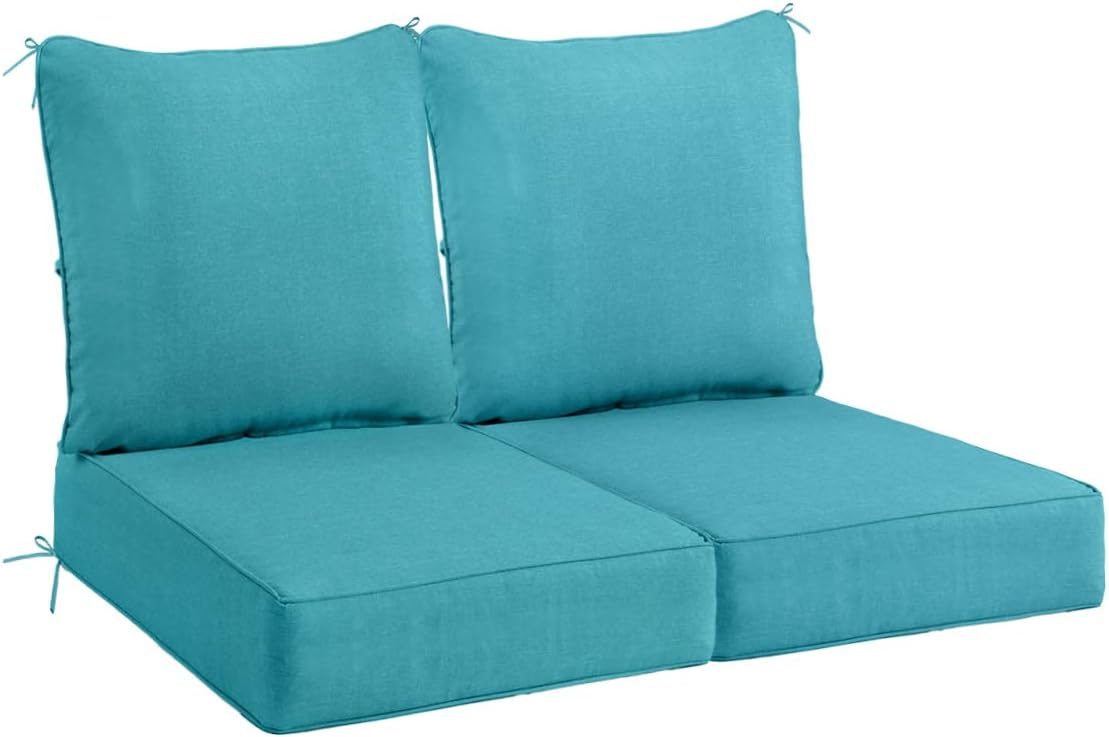 Sundale Outdoor Olefin Deep Seat Cushion Set of 2, Patio Chair Cushion and Pillow, Water-Resistant Sectional Sofa Pad with Straps Red, 24 x 24 x 6 Inches