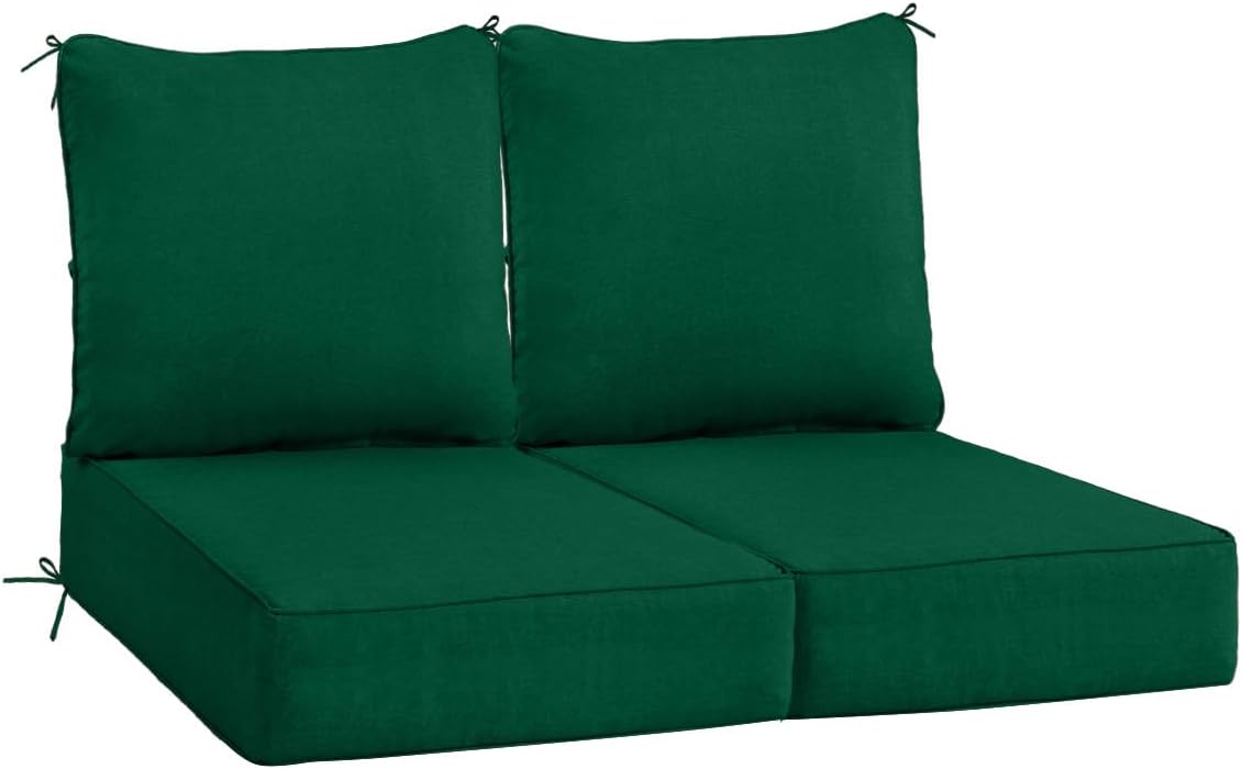 Sundale Outdoor Olefin Deep Seat Cushion Set of 2, Patio Chair Cushion and Pillow, Water-Resistant Sectional Sofa Pad with Straps Red, 24 x 24 x 6 Inches