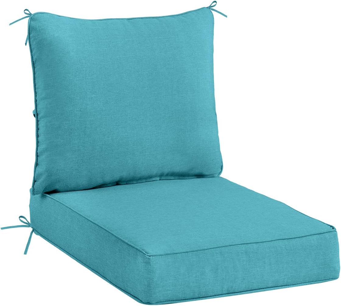 Sundale Outdoor Olefin Deep Seat Cushion Set of 2, Patio Chair Cushion and Pillow, Water-Resistant Sectional Sofa Pad with Straps Teal, 24 x 24 x 4 Inches