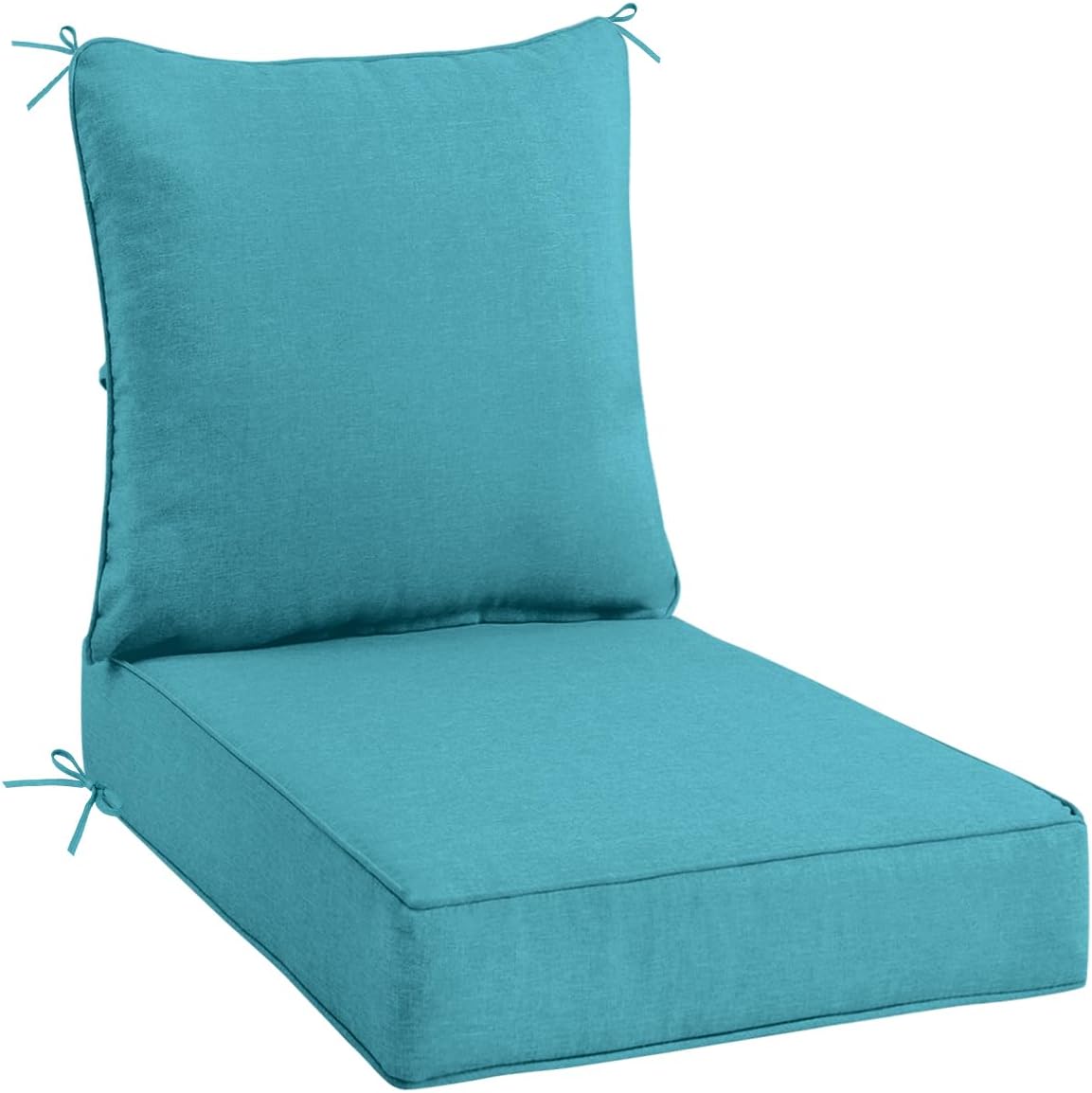 Sundale Outdoor Olefin Deep Seat Cushion Set of 2, Patio Chair Cushion and Pillow, Water-Resistant Sectional Sofa Pad with Straps Teal, 24 x 24 x 4 Inches