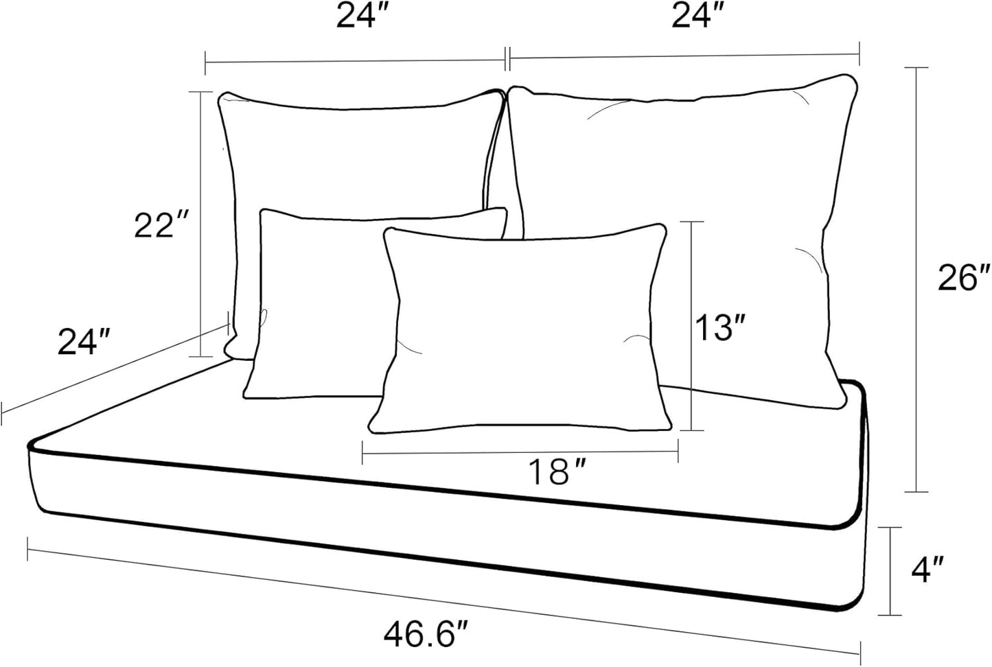 ARTPLAN Outdoor Loveseat Cushion Set,46.6"x 24",Water Repellent,Fade Resistant,Cushion Set for Couch,Bench and Swing,5 Pieces Wicker Furniture Cushions,Grey