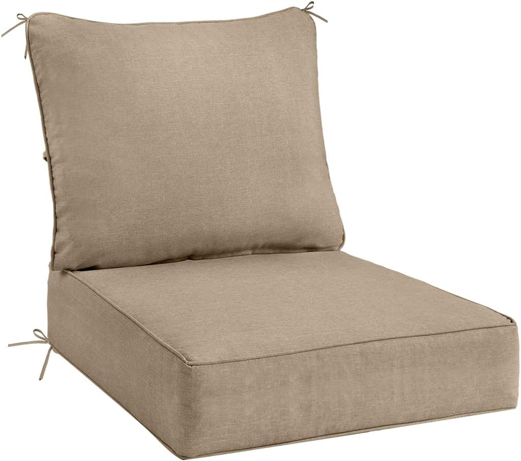 Sundale Outdoor Olefin Deep Seat Cushion Set of 2, Patio Chair Cushion and Pillow, Water-Resistant Sectional Sofa Pad with Straps Red, 24 x 24 x 6 Inches