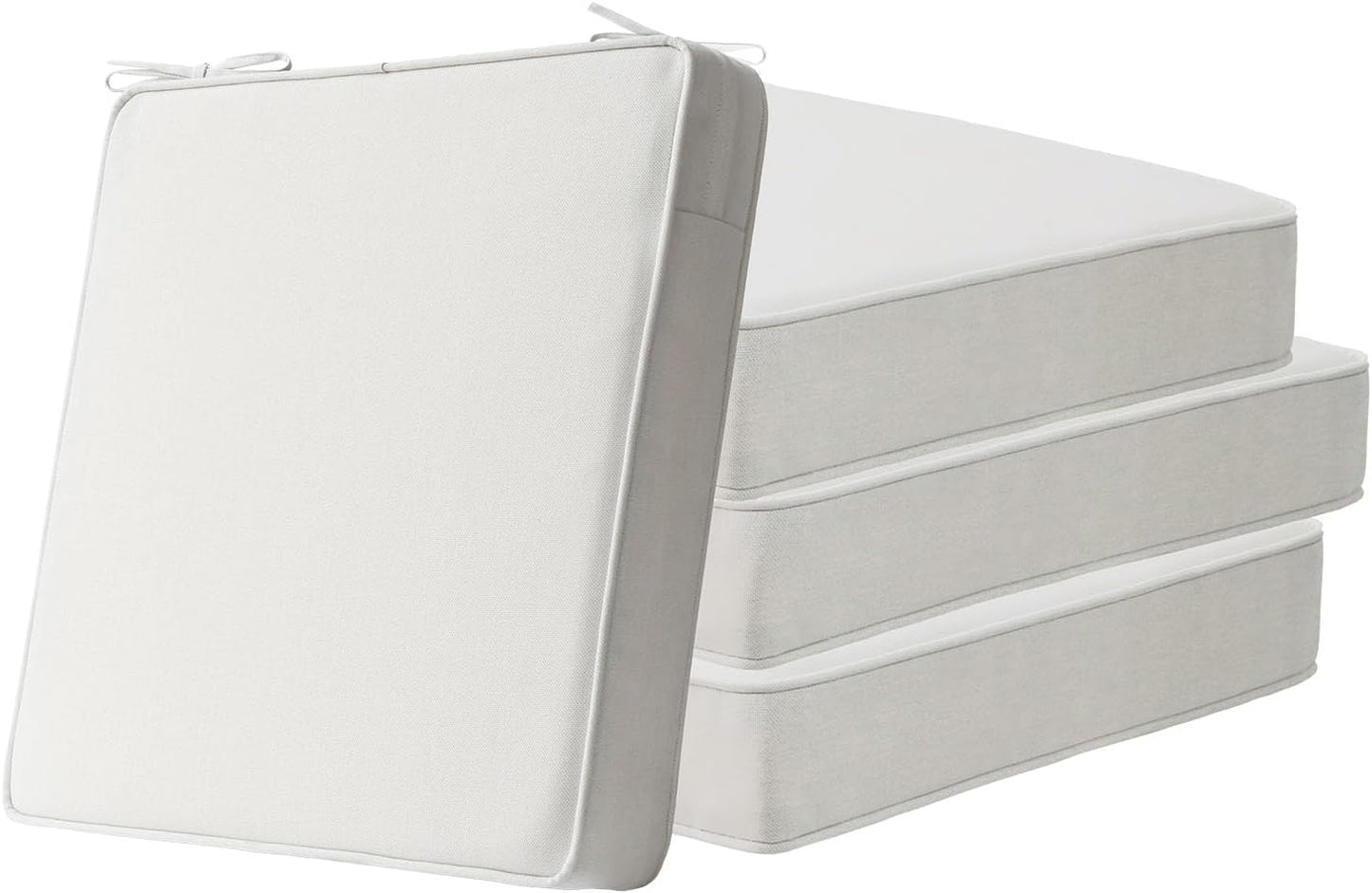 Sunbrella Square Corner Seat Cushions, 19" x 19" x 3", Set of 4, Indoor Outdoor Water Repellent Universal Chair Pads with Ties for Patio Furniture, Garden Dining Chairs, Cast Shale