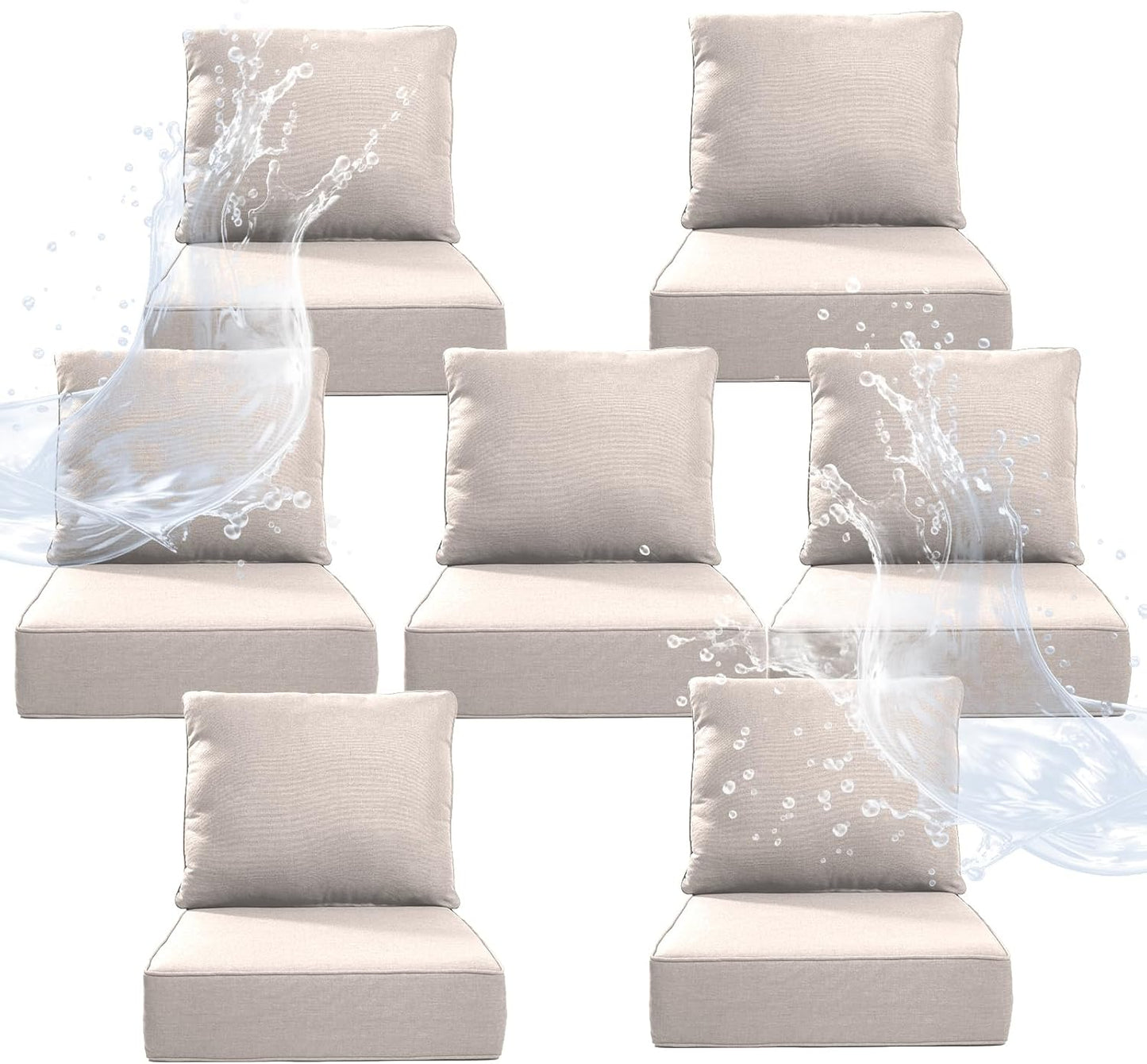 6" Thicker Outdoor Chair Cushion 6 Sets - 24" *24" *6" Waterproof Patio Furniture Cushions with Removable Cover, 28D High Density Sponge Filling Thicken Outdoor Patio Cushions - Grey