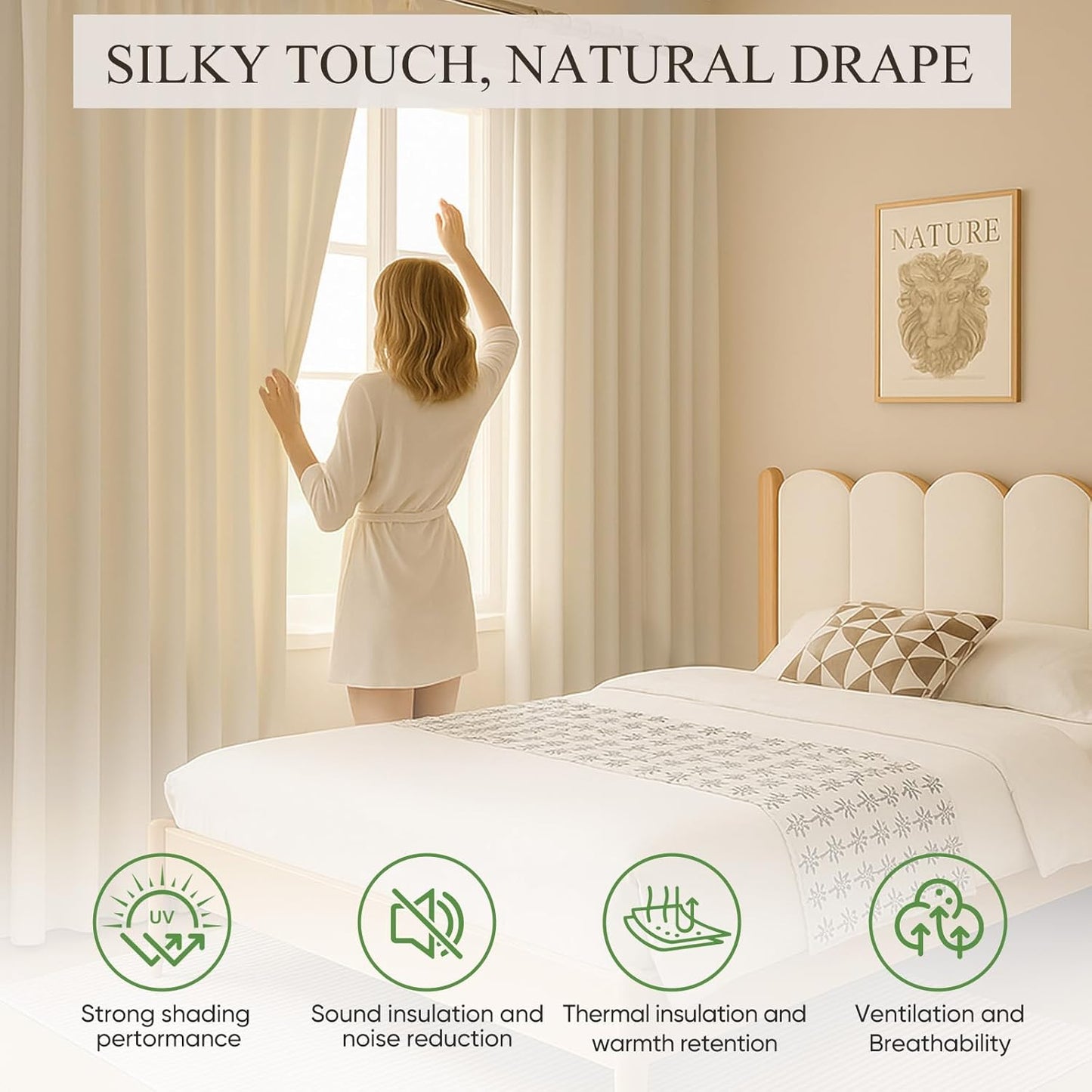 Thermal-Insulated Blackout Noise-Reducing Pinch Pleated Curtains are Suitable for Living Rooms Bedrooms Kitchens Children's Rooms, 2-Way Hook/Tab Hanging Curtains