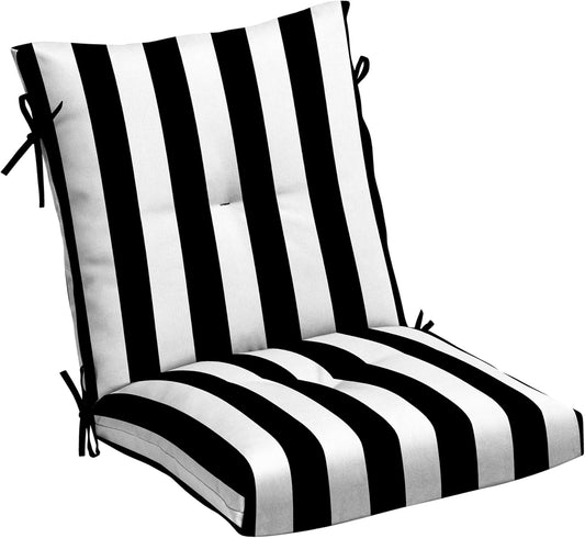 Arden Outdoor Plush Modern Tufted Blowfill Dining Chair Cushion, 21 x 40, Rain-Proof, Fade Resistant, Tufted Cushion for Dining and Bistro Chairs Black Cabana Stripe