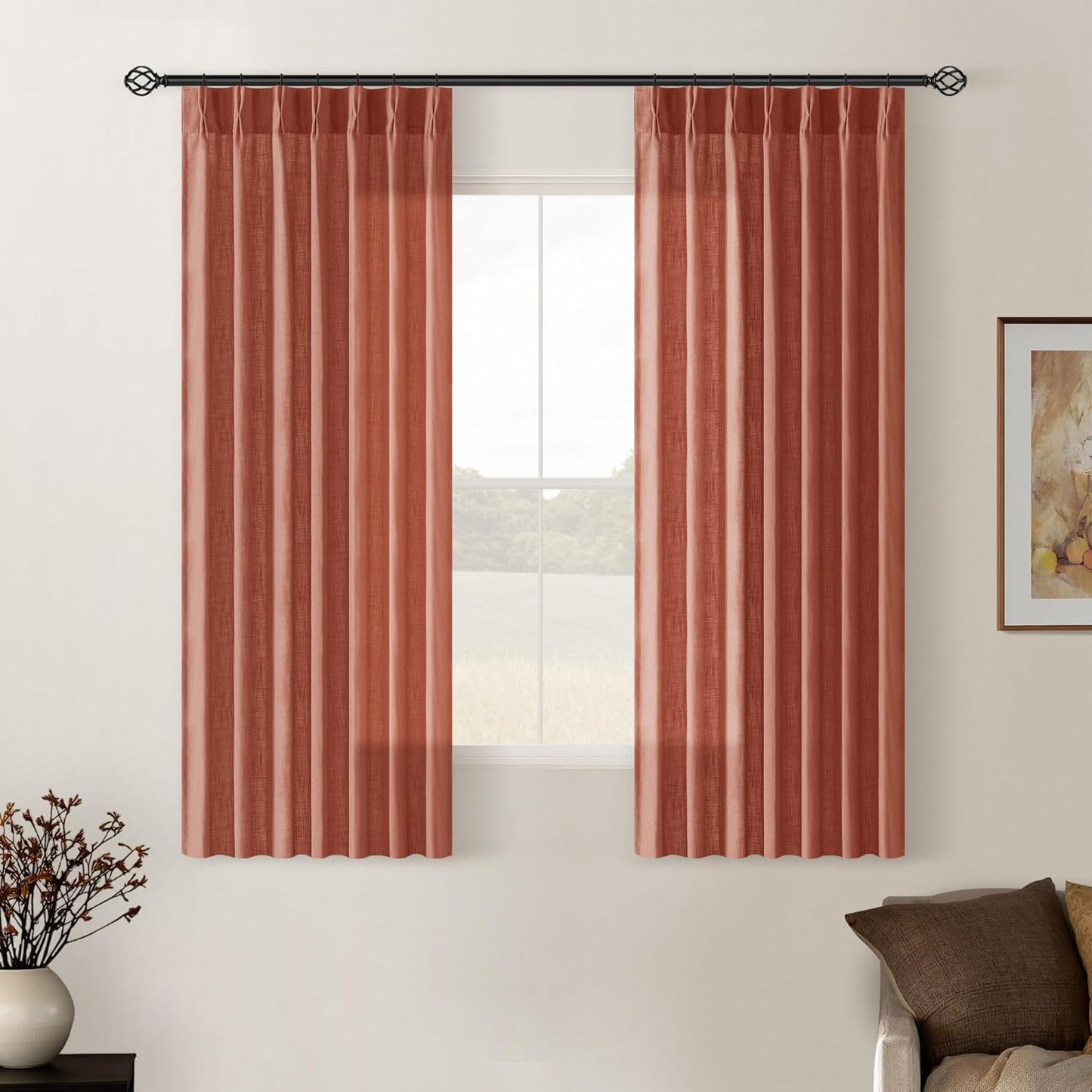 Natural Linen Kitchen Curtains 45 Inches Long 2 Sets Basement Curtains for Small Window Cream Ivory Pinch Pleated Back Tab Linen Blend Short Boho Semi Sheer Back Tab Drapes for Bay Windows 40x45