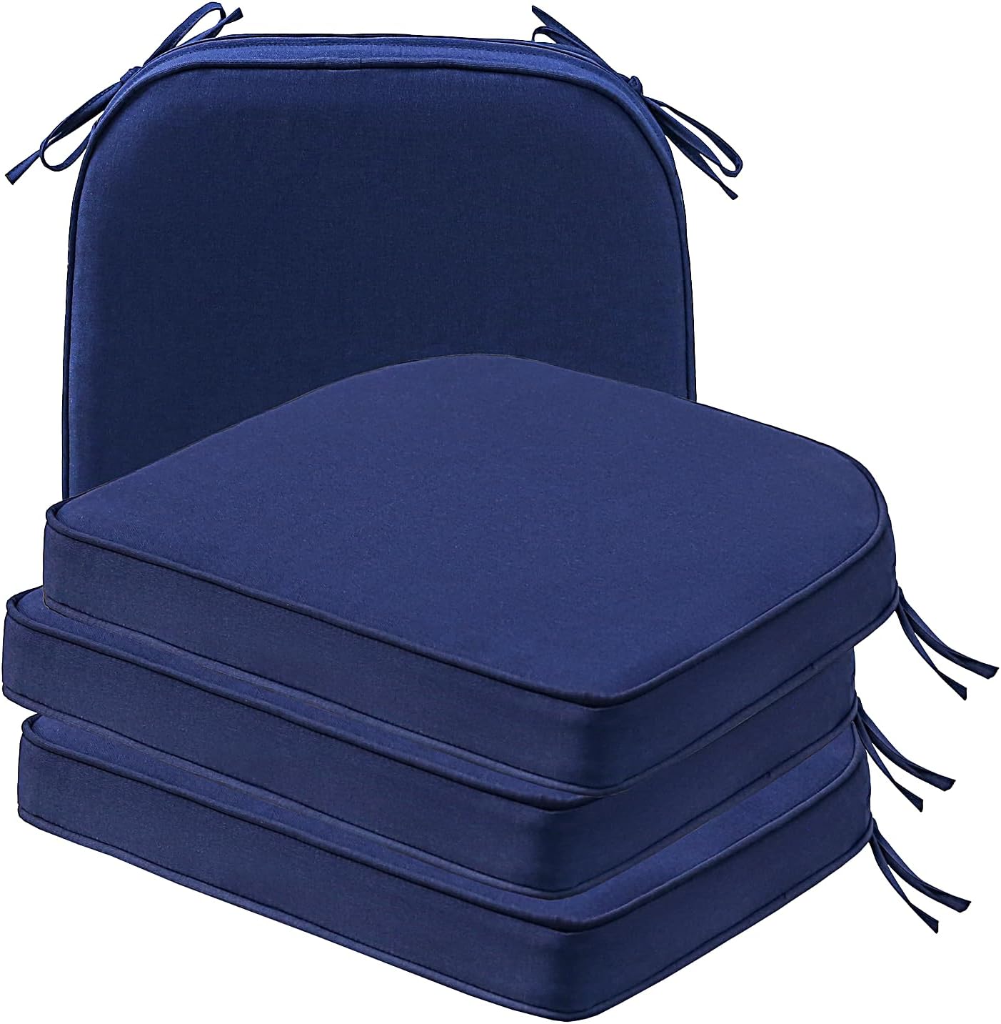 Sunbrella Square Corner Seat Cushions, 19" x 19" x 3", Set of 4, Indoor Outdoor Water Repellent Universal Chair Pads with Ties for Patio Furniture, Garden Dining Chairs, Cast Shale