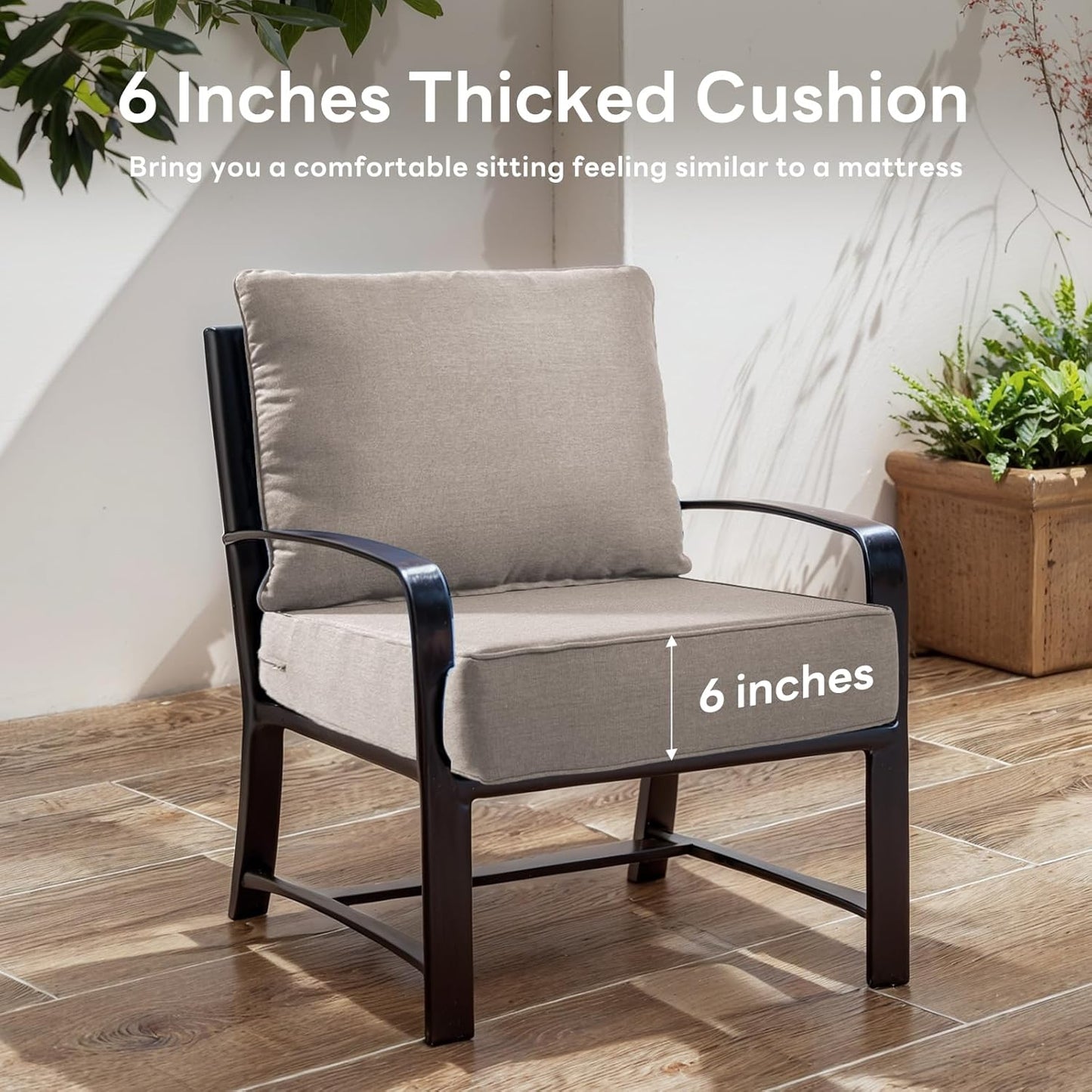 6" Thicker Outdoor Chair Cushion 6 Sets - 24" *24" *6" Waterproof Patio Furniture Cushions with Removable Cover, 28D High Density Sponge Filling Thicken Outdoor Patio Cushions - Grey