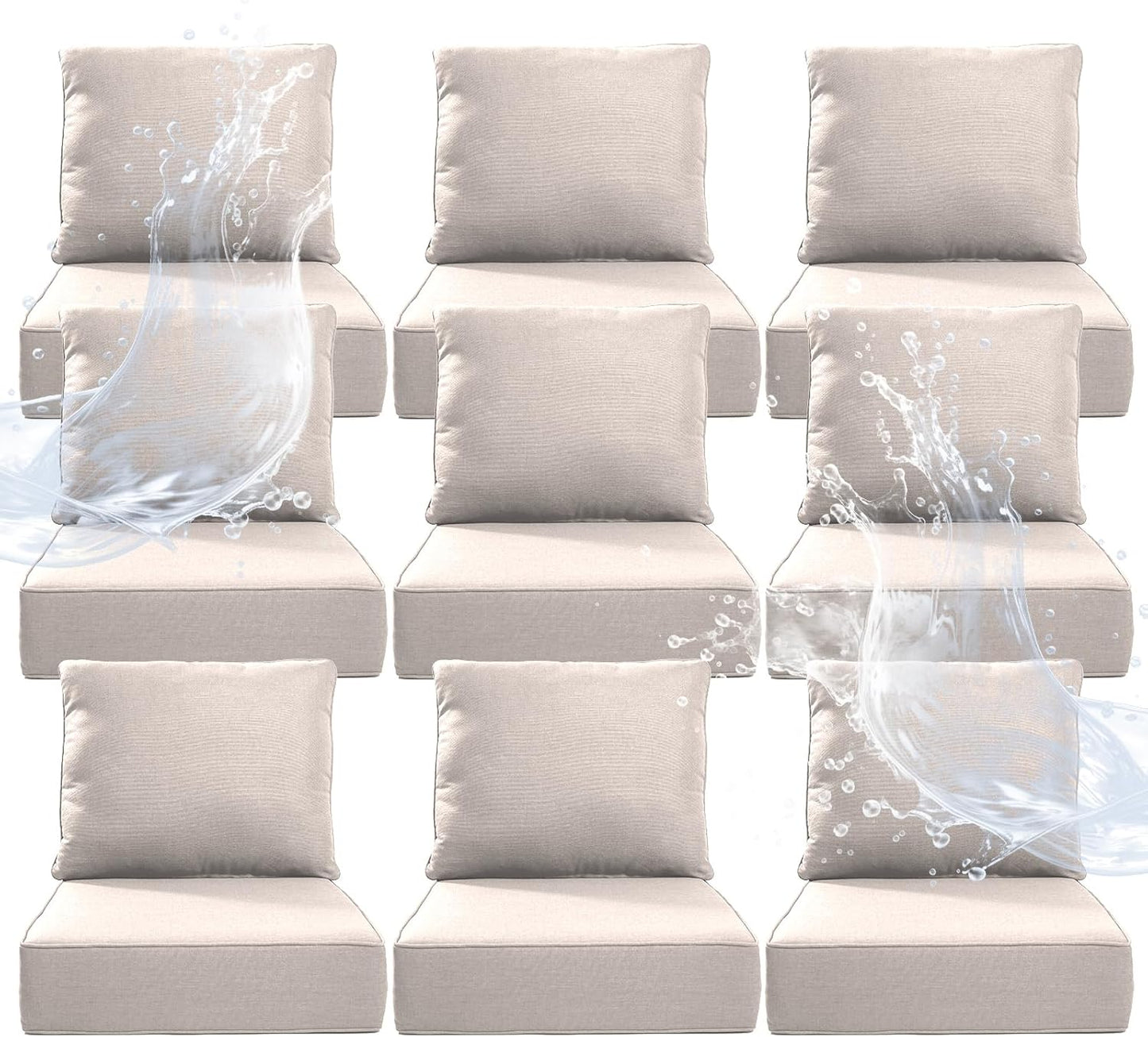 6" Thicker Outdoor Chair Cushion 6 Sets - 24" *24" *6" Waterproof Patio Furniture Cushions with Removable Cover, 28D High Density Sponge Filling Thicken Outdoor Patio Cushions - Grey