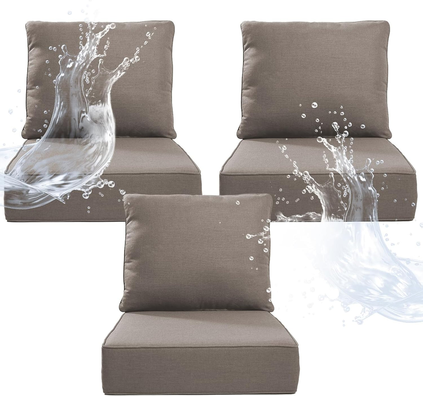 6" Thicker Outdoor Chair Cushion 4 Sets - 24" *24" *6" Waterproof Patio Furniture Cushions with Removable Cover, 28D High Density Sponge Filling Thicken Outdoor Patio Cushions - Beige