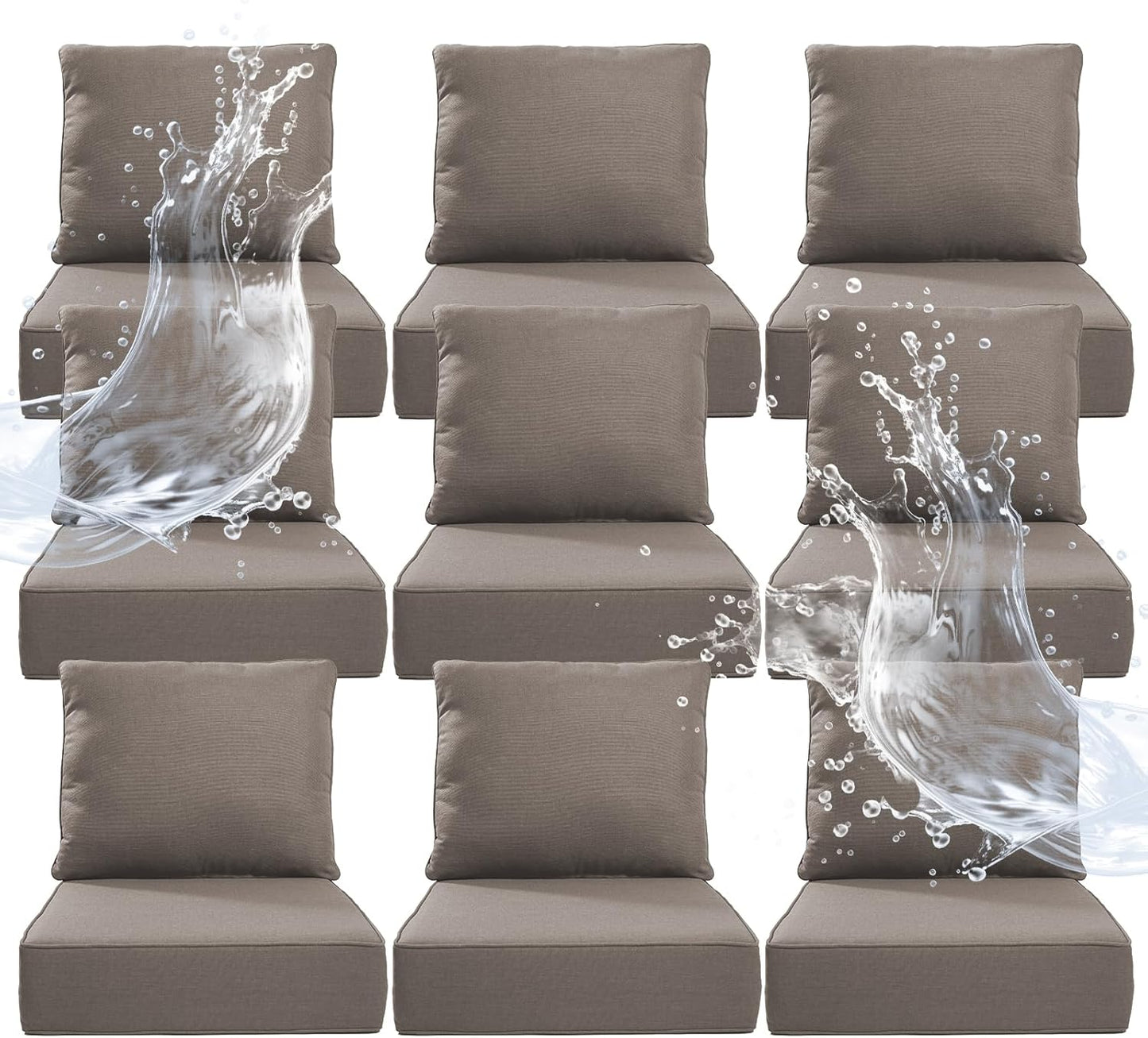 6" Thicker Outdoor Chair Cushion 6 Sets - 24" *24" *6" Waterproof Patio Furniture Cushions with Removable Cover, 28D High Density Sponge Filling Thicken Outdoor Patio Cushions - Grey