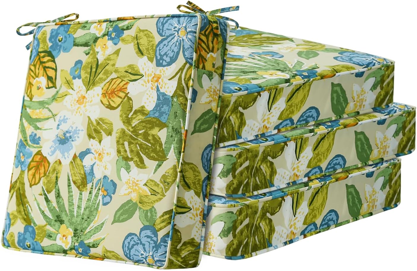 Sunbrella Square Corner Seat Cushions, 19" x 19" x 3", Set of 4, Indoor Outdoor Water Repellent Universal Chair Pads with Ties for Patio Furniture, Garden Dining Chairs, Cast Shale