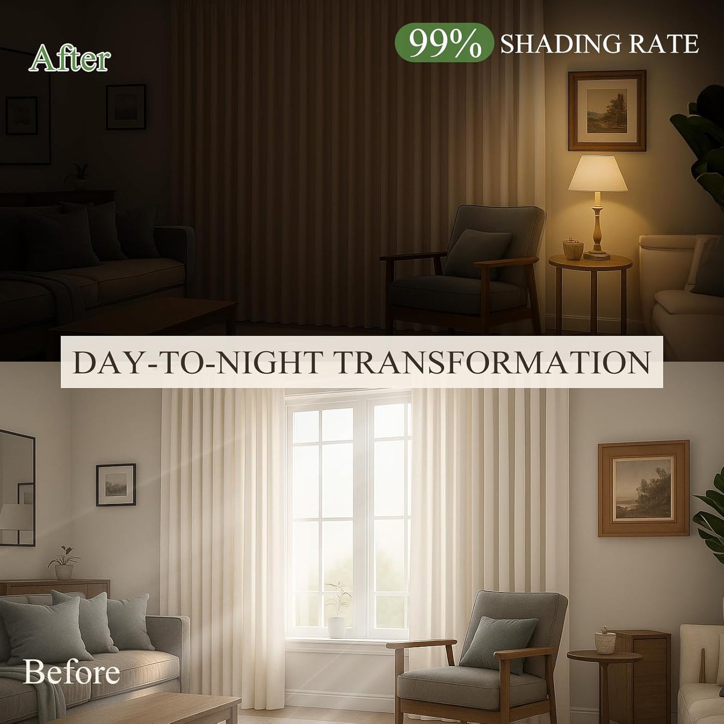 Thermal-Insulated Blackout Noise-Reducing Pinch Pleated Curtains are Suitable for Living Rooms Bedrooms Kitchens Children's Rooms, 2-Way Hook/Tab Hanging Curtains