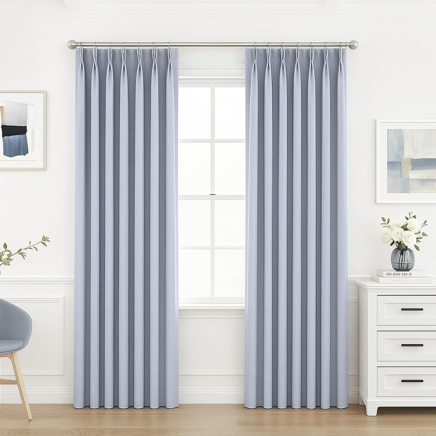 Thermal-Insulated Blackout Noise-Reducing Pinch Pleated Curtains are Suitable for Living Rooms Bedrooms Kitchens Children's Rooms, 2-Way Hook/Tab Hanging Curtains
