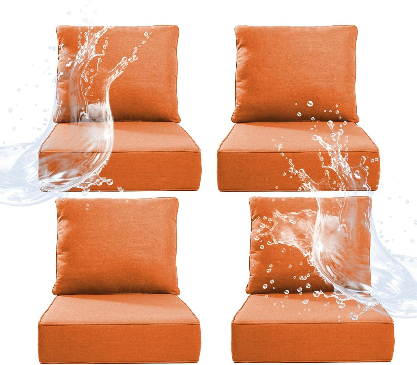 6" Thicker Outdoor Chair Cushion 6 Sets - 24" *24" *6" Waterproof Patio Furniture Cushions with Removable Cover, 28D High Density Sponge Filling Thicken Outdoor Patio Cushions - Grey