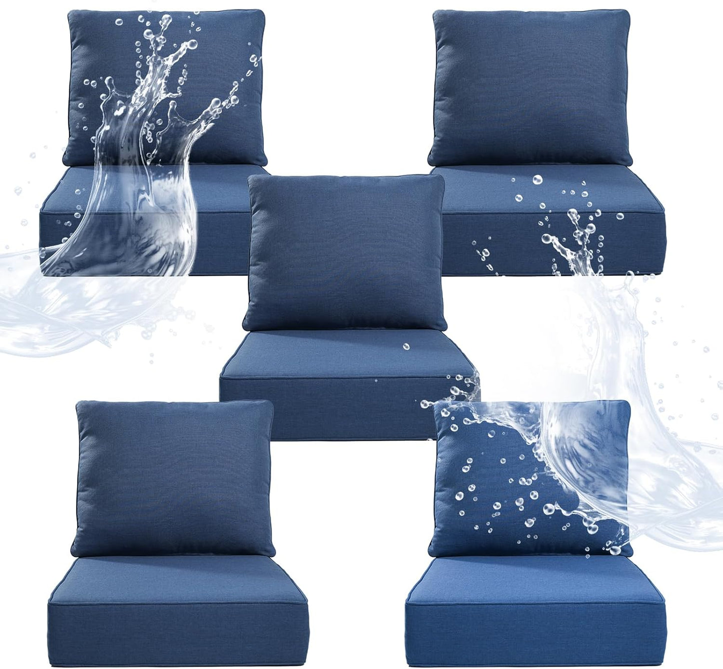 6" Thicker Outdoor Chair Cushion 6 Sets - 24" *24" *6" Waterproof Patio Furniture Cushions with Removable Cover, 28D High Density Sponge Filling Thicken Outdoor Patio Cushions - Grey