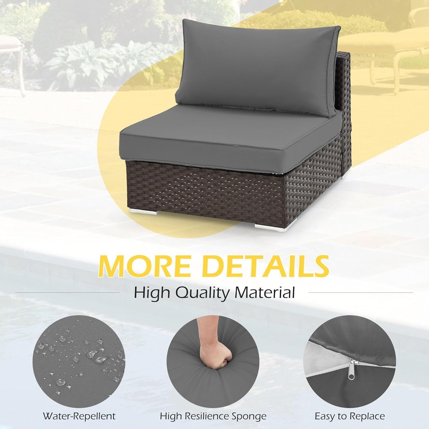 HOMREST Outdoor Replacement Cushions for Patio Furniture,Water-Repellent Sofa Cushion for 6-Seat Rattan Wicker Sectional Patio Conversation Sets,14-Piece Cushions Set for Outdoor Couch-Gray