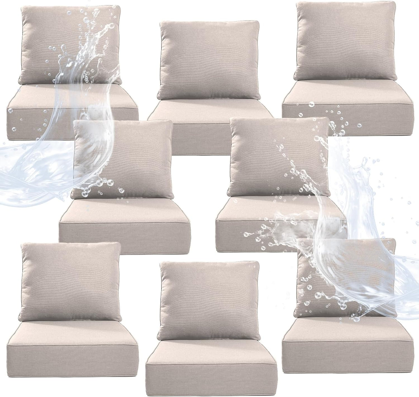 6" Thicker Outdoor Chair Cushion 6 Sets - 24" *24" *6" Waterproof Patio Furniture Cushions with Removable Cover, 28D High Density Sponge Filling Thicken Outdoor Patio Cushions - Grey