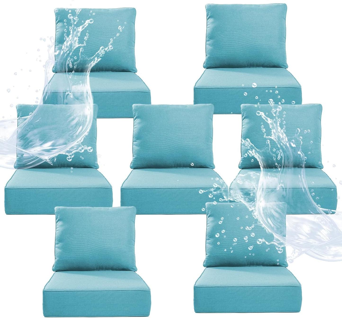 6" Thicker Outdoor Chair Cushion 6 Sets - 24" *24" *6" Waterproof Patio Furniture Cushions with Removable Cover, 28D High Density Sponge Filling Thicken Outdoor Patio Cushions - Grey