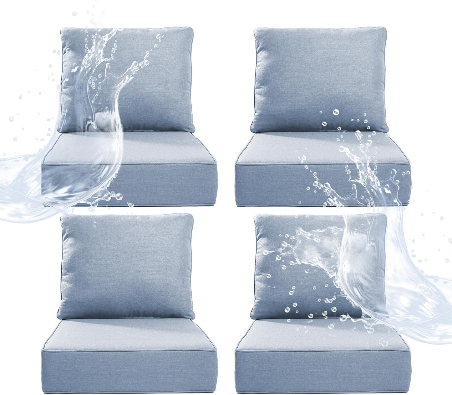 6" Thicker Outdoor Chair Cushion 6 Sets - 24" *24" *6" Waterproof Patio Furniture Cushions with Removable Cover, 28D High Density Sponge Filling Thicken Outdoor Patio Cushions - Grey