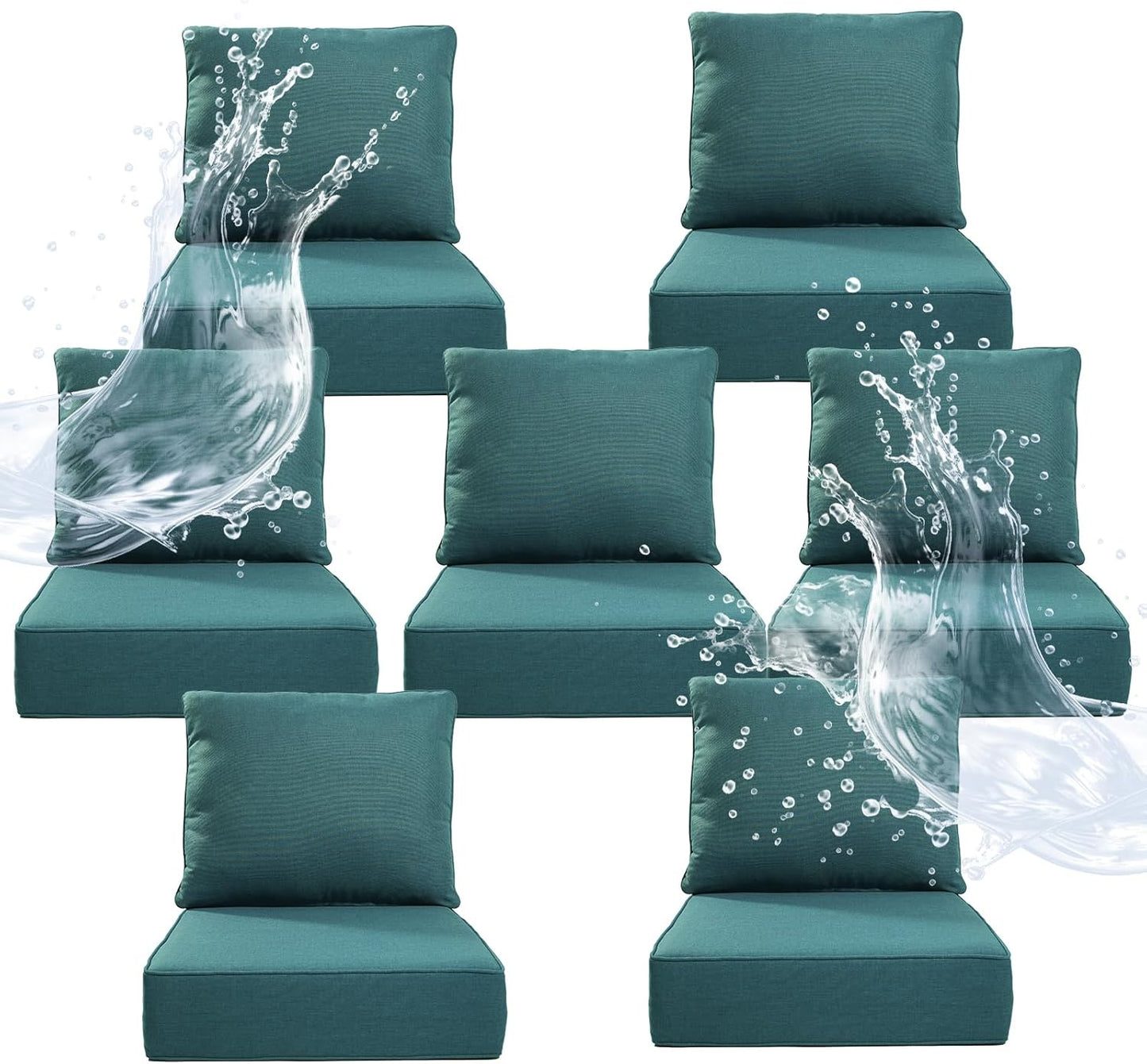 6" Thicker Outdoor Chair Cushion 6 Sets - 24" *24" *6" Waterproof Patio Furniture Cushions with Removable Cover, 28D High Density Sponge Filling Thicken Outdoor Patio Cushions - Grey