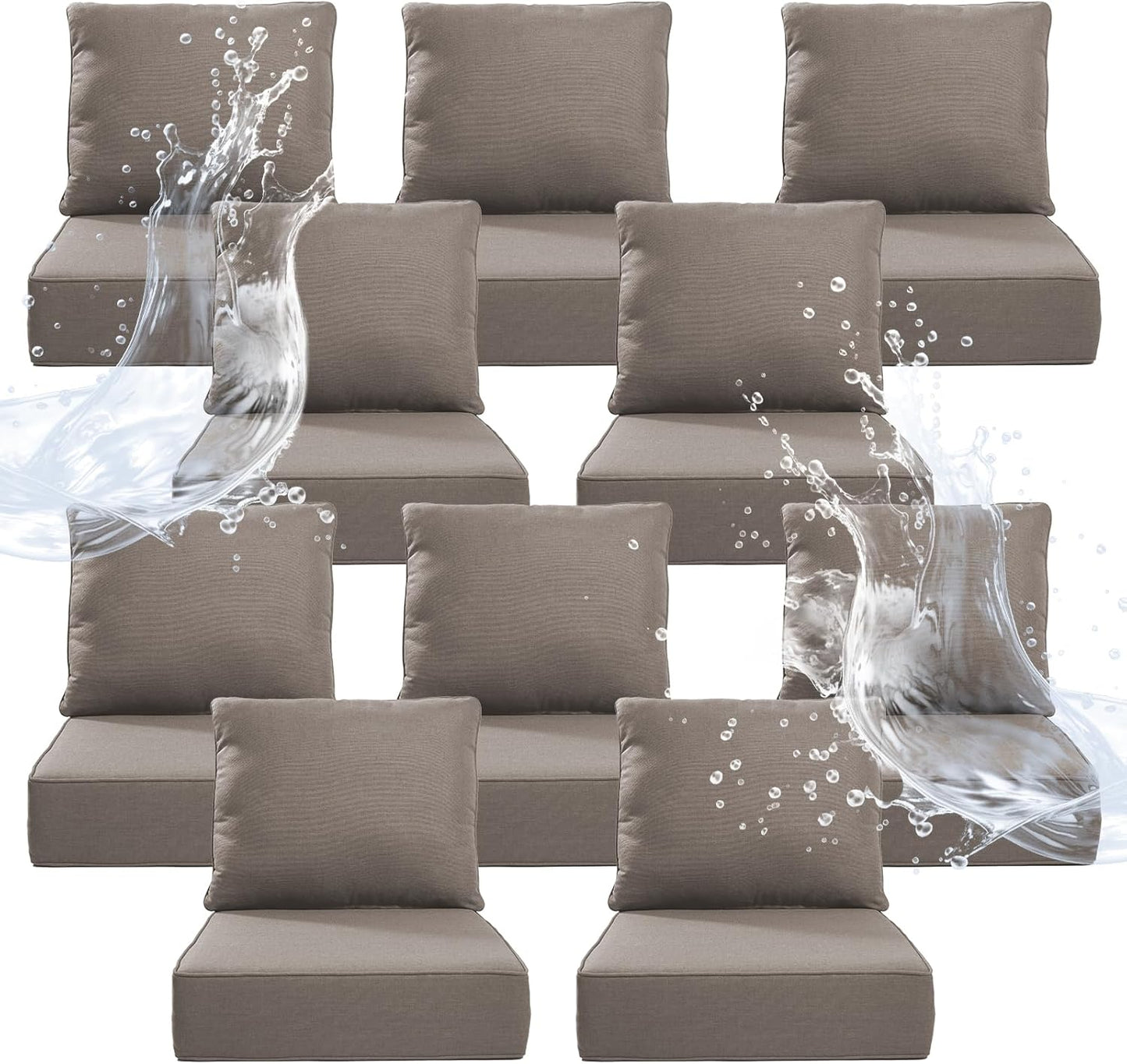 6" Thicker Outdoor Chair Cushion 6 Sets - 24" *24" *6" Waterproof Patio Furniture Cushions with Removable Cover, 28D High Density Sponge Filling Thicken Outdoor Patio Cushions - Grey