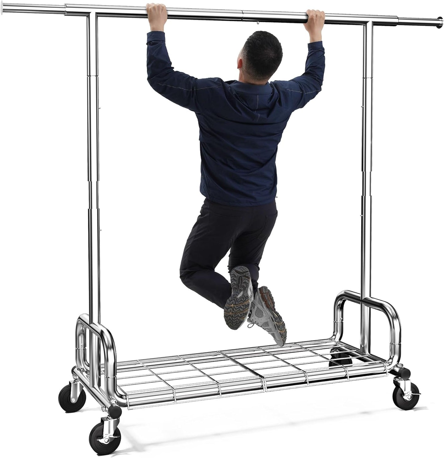 HOKEEPER Clothing Garment Rack Capacity 525LBS Clothing Racks on Wheels Rolling Clothes Rack for Hanging Clothes Heavy Duty Collapsible Commercial