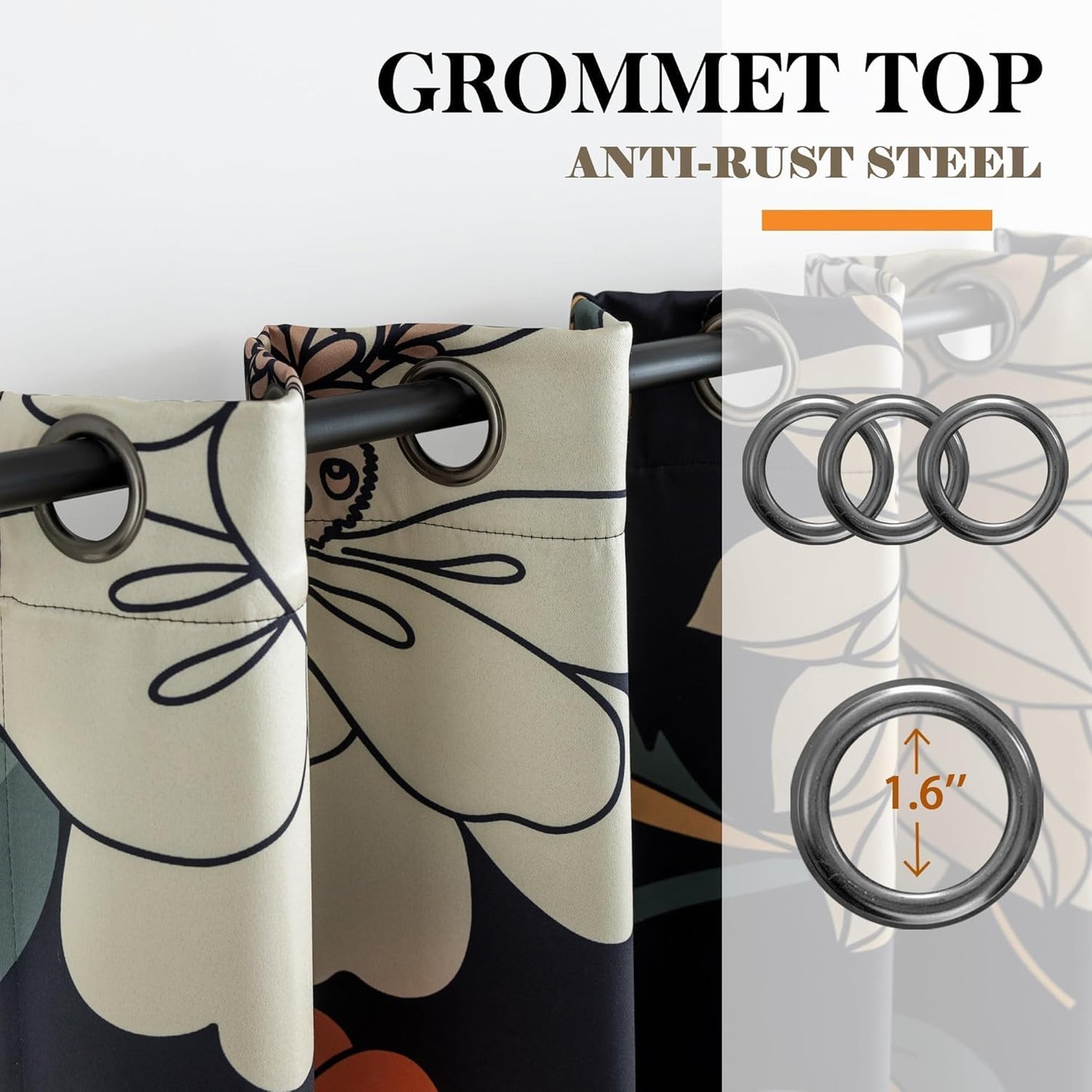 Black Boho Floral 100% Blackout Curtains for Bedroom 84 inch Long 2 Panels Mid Century Botanical Black Out Curtains for Living Room Grommet Thermal Insulated Room Darkening Window Drapes,52Wx84L